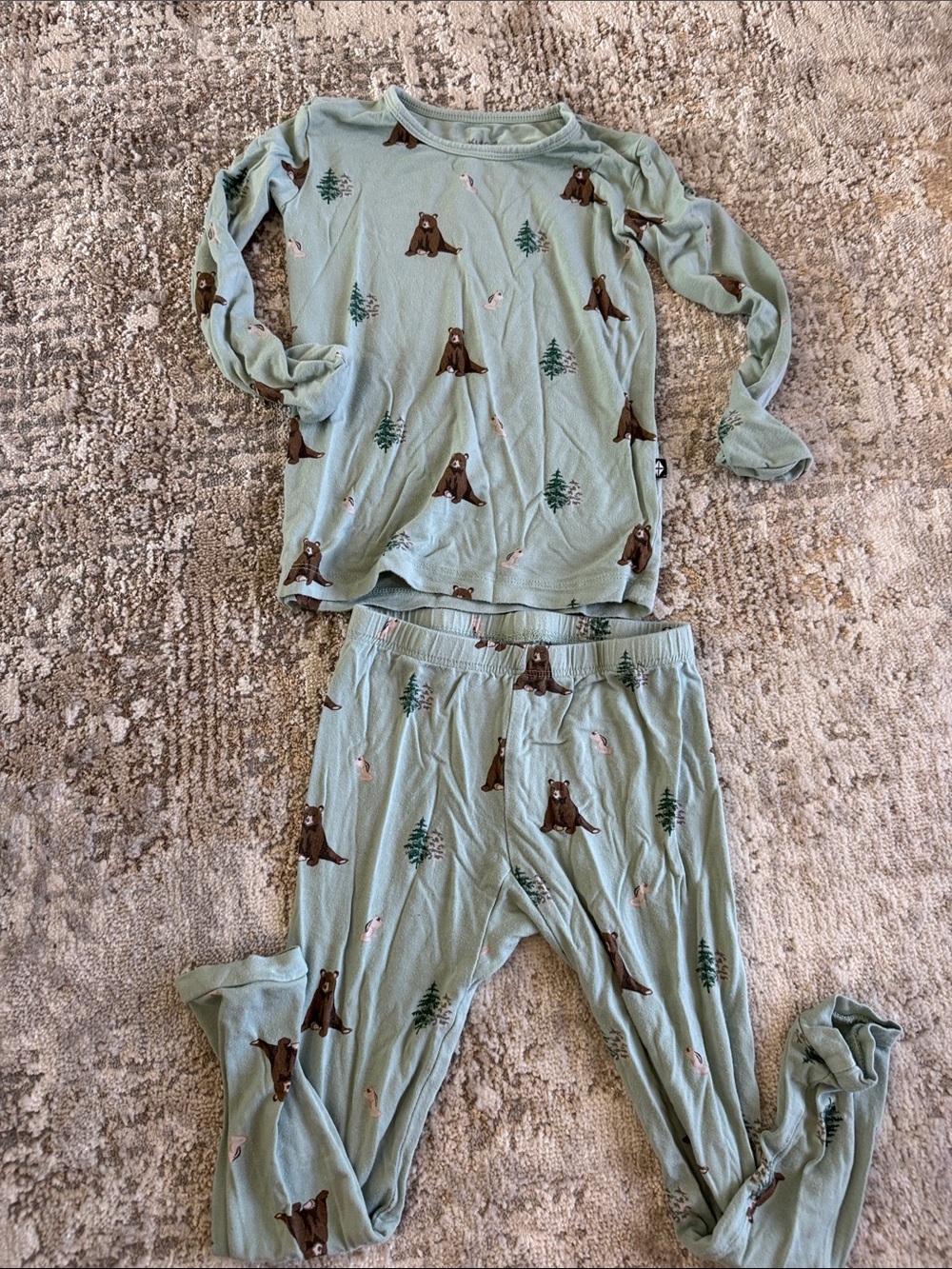 Kyte Baby Bear Print Long Sleeve Pajama Set - Light Green 3T